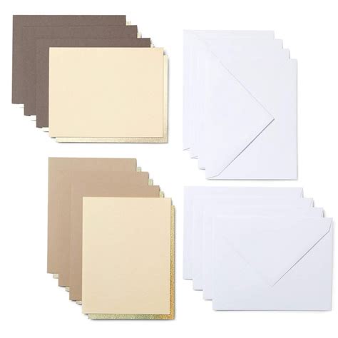 2008855 - Cricut Joy Cut Away Card Neutrals; 8 cards with adhesive (3 Gray, 3 Khaki, 2 Cream); 8 Gold Holographic backers; 8 White envelopes; Dimensions: Cards 4.25 in x 5.5 in (10.8 cm x 14 cm), Backers 4.1 in x 5.3 in (10.4 cm x 13.6 cm), Envelopes 4.37 in x 5.75 in (11 cm x 14.6 cm); Create stunning custom cards in minutes; Easy to cut with specialized Cricut Joy™ Card Mat (sold separately); For Cricut Joy™